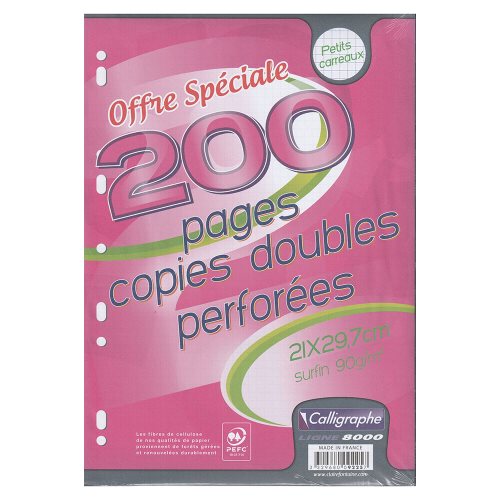 Copies doubles Blanc A4 non perforé Petits carreaux 200 pages