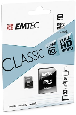Carte mémoire flash EMTEC  8GB (adaptateur SD inclus(e)) -  Class 10 - micro SDHC