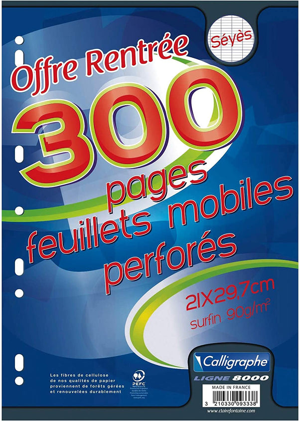 COPIE  Feuillets Mobiles perforées  - A4 21x29,7 cm - 300 pages Grands carreaux - papier blanc 90g