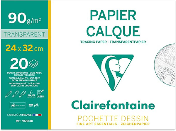 Pochette Dessin Scolaire - 20 Feuilles Papier Calque Hautement Transparent - 24x32 cm 90/95g