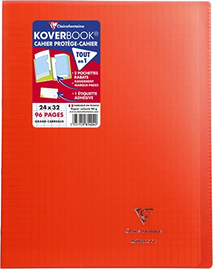 Cahier Agrafé Koverbook  24x32 cm 96 Pages Grands Carreaux Clairefontaine Blanc 90 g - Couverture Polypro
