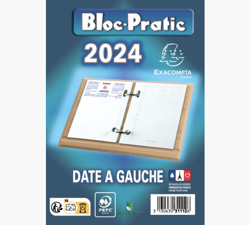 Bloc pratique date à gauche  8,2 X 12 CM  2024  BLEU