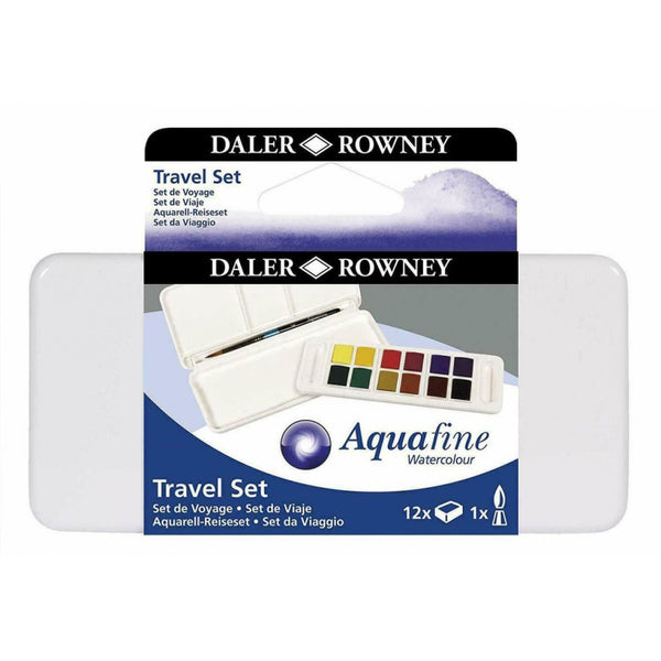 Coffret de poche de 12 demi godets d'aquarelle Aquafine et pinceau  DALER ROWNEY