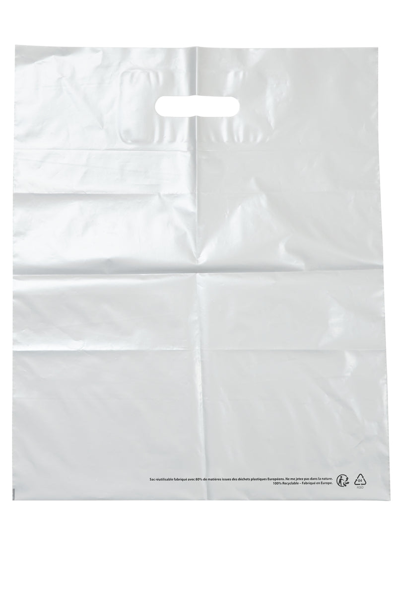 Sac plastique blanc poignee decouper par 100