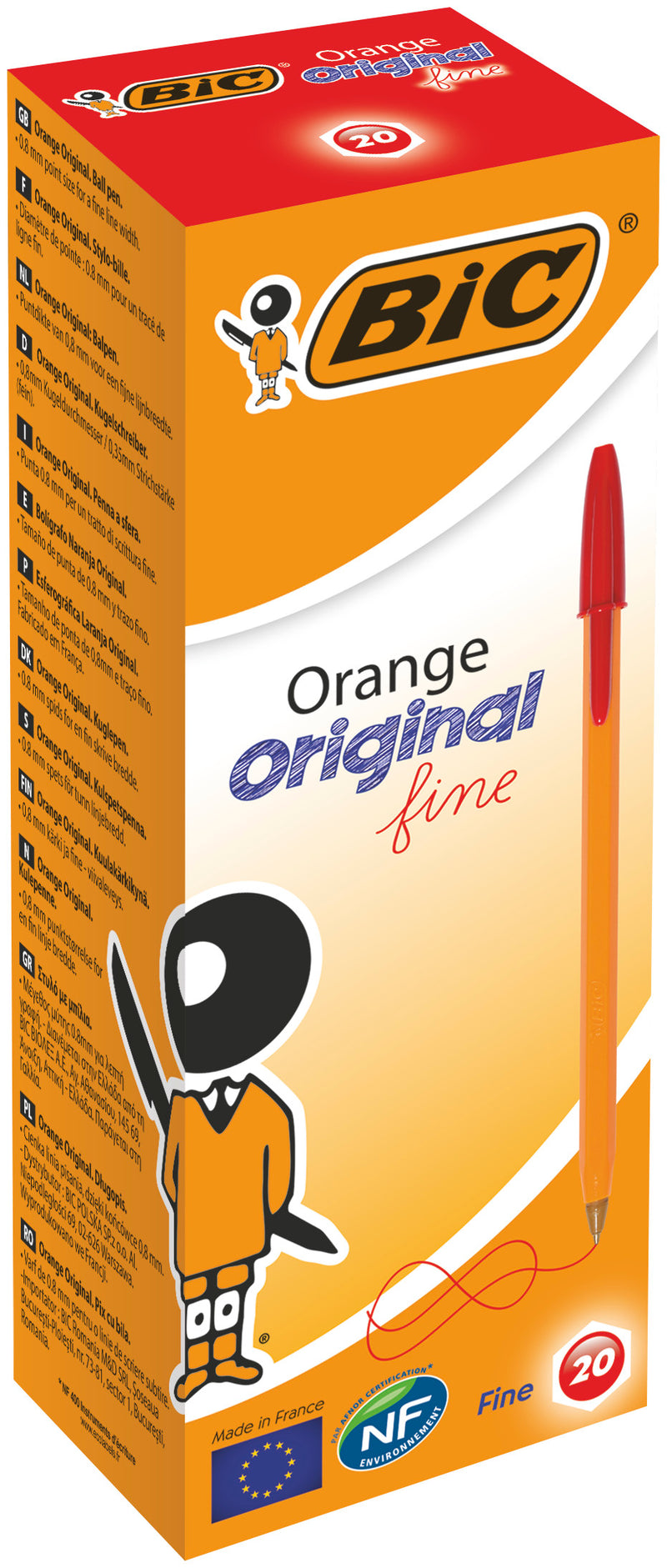 BIC Orange Original Stylos-Bille Pointe Fine (0,8 mm) - boite de 20