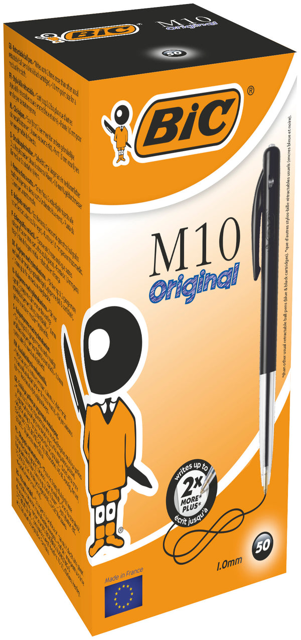 BIC M10 Original Stylos-Bille Rétractables Pointe Moyenne (1,0 mm) -  boite de 50