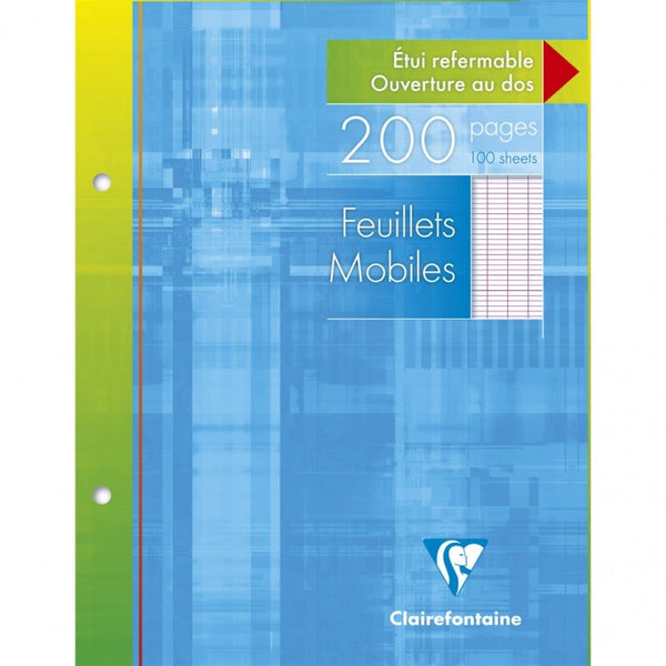 FEUILLETS MOBILES SOUS ÉTUI 17X22CM 200 PAGES PERFORÉS 2 TROUS GRANDS CARREAUX