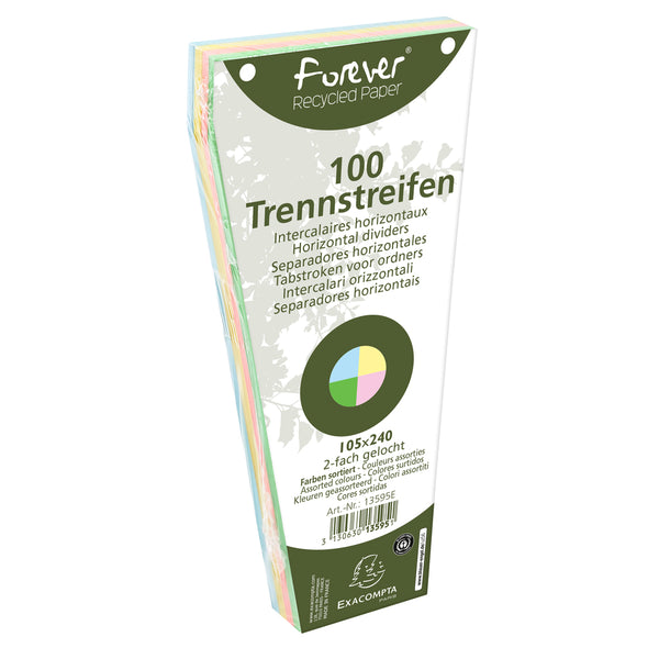 Paquet 100 fiches intercalaires trapézoïdales unies perforées Forever - 105x240mm