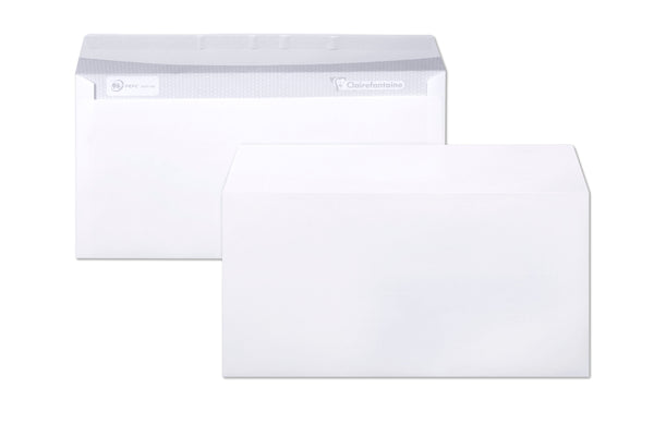 CLAIRALFA-500 enveloppes DL 110X220 MM-80 GR/m2-SANS FENETRE-blanc -bande adhesive