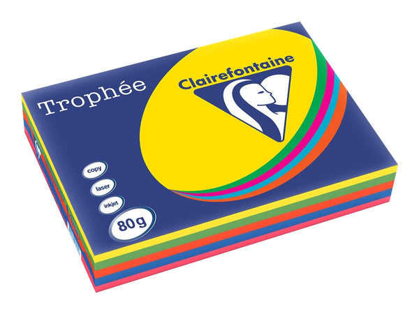 PAPIER CLAIREFONTAINE TROPHEE A4 (210x297mm) 80gr/m2 500 feuilles coloris INTENSE ass