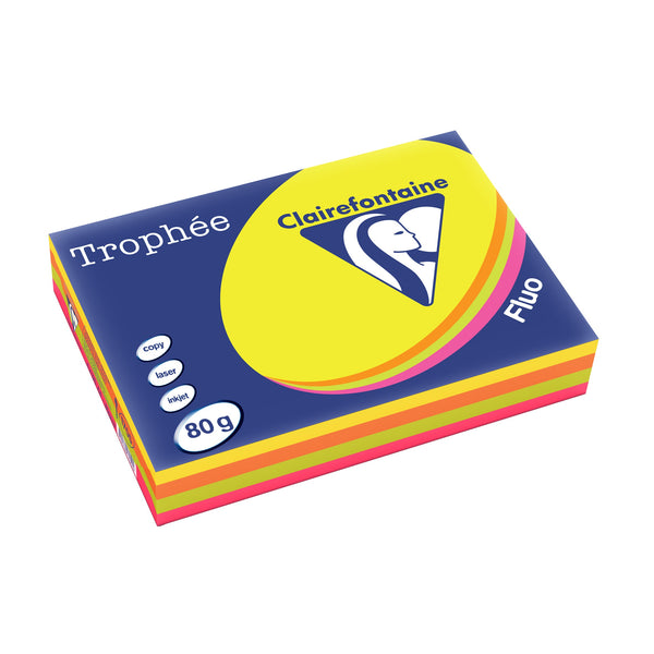 CLAIREFONTAINE TROPHEE -papier couleur -A4 (210x297mm) -80gr/m2 -500 feuilles -coloris FLUO ass