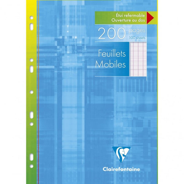 FEUILLETS MOBILES SOUS ÉTUI A4 200 PAGES PERFORÉS GRANDS CARREAUX.