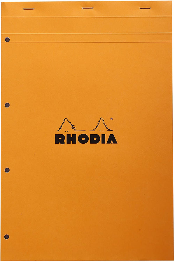 Bloc-Notes RHODIA Agrafé N°20 Orange - A4+ - Petits Carreaux - 80 Feuilles Détachables Perforation 4 Trous - Papier Clairefontaine Blanc 80 g/m