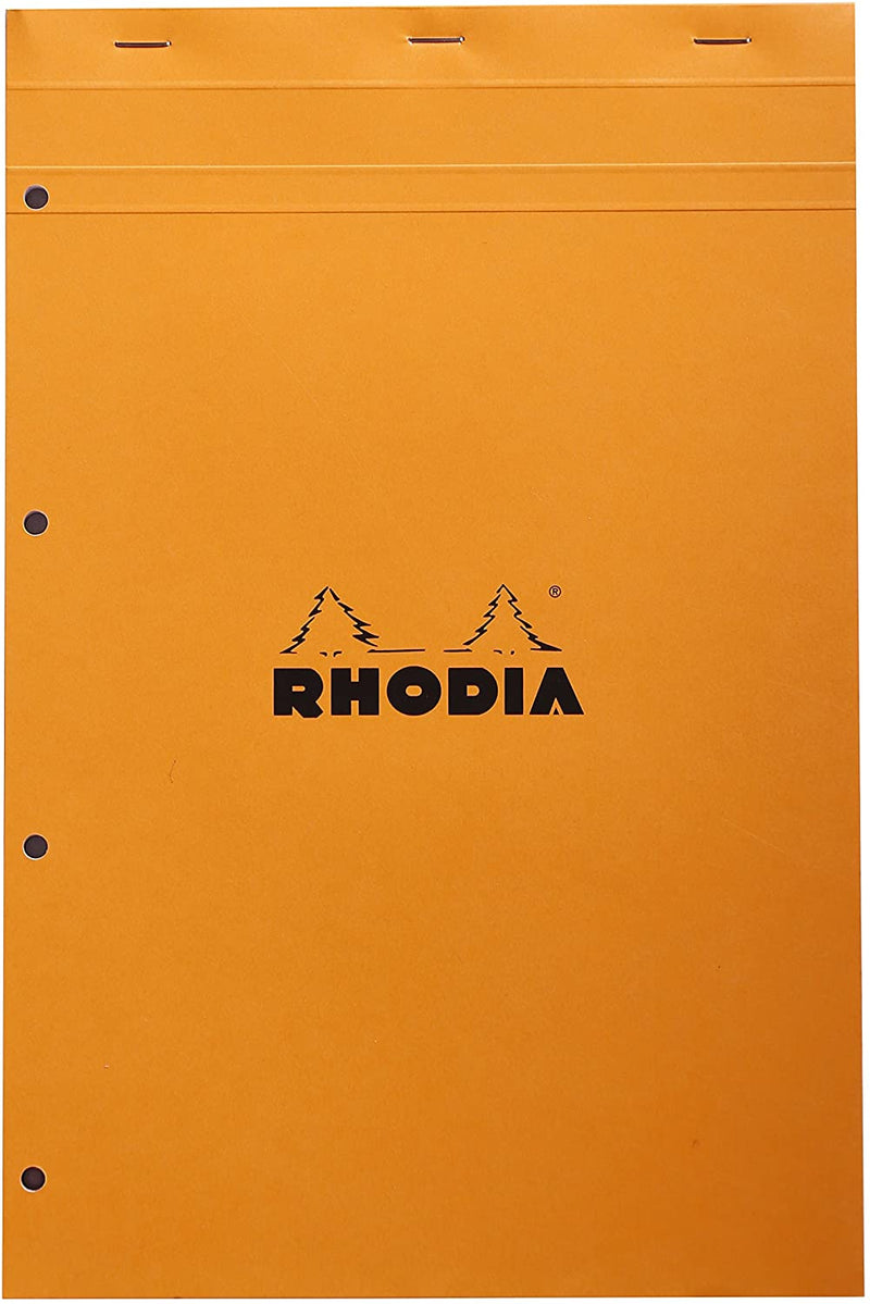 Bloc-Notes RHODIA Agrafé N°20 Orange - A4+ - Petits Carreaux - 80 Feuilles Détachables Perforation 4 Trous - Papier Clairefontaine Blanc 80 g/m