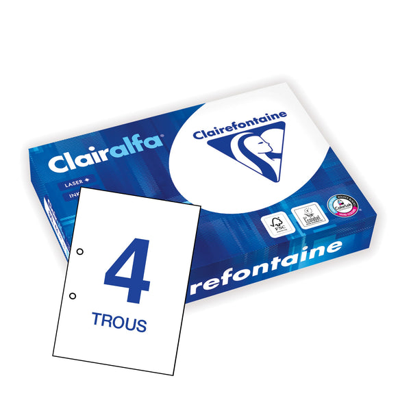 CLAIREFONTAINE -PAPIER BLANC -PERFORE-4 TROUS -A4 (210X297MM)-80gr/m2 -500 feuilles