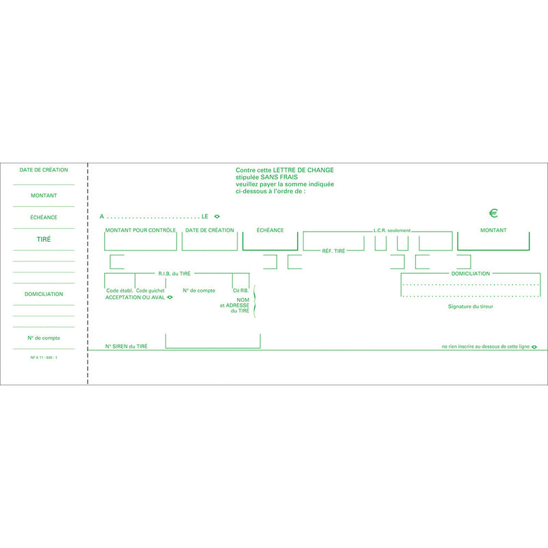 Carnet à souche "Traites normalisées" NF K 11030-1 de 50 feuillets - Format horizontal de la traite 10,1x21cm