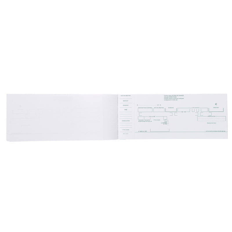 Carnet à souche "Traites normalisées" NF K 11030-1 de 50 feuillets - Format horizontal de la traite 10,1x21cm