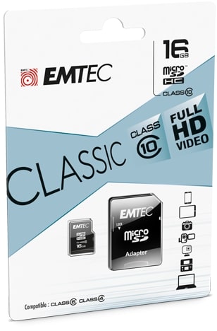 Carte mémoire flash EMTEC  16GB (adaptateur SD inclus(e)) -  Class 10 - micro SDHC