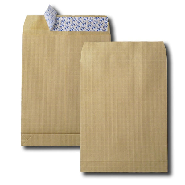 pochettes  à soufflets kraft armé brun  260x330 120 g/m² bande de protection boite de 250