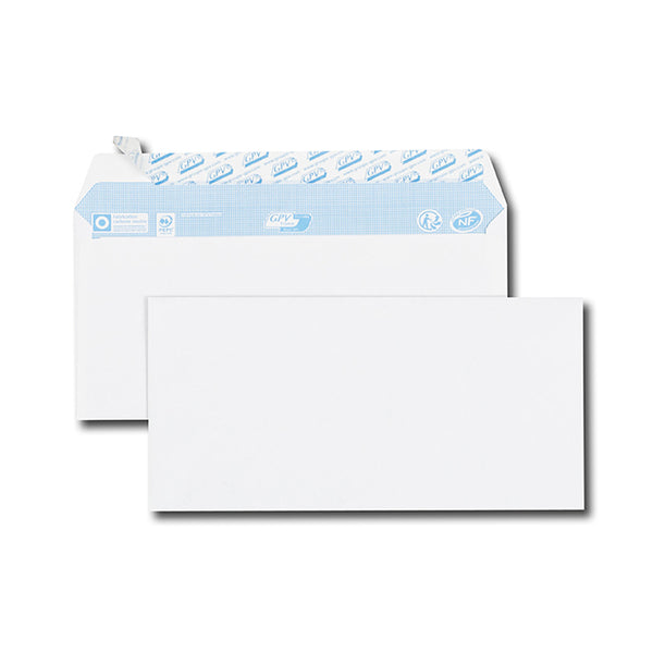 enveloppes blanches DL 110x220 80 g/m² bande de protection 100u