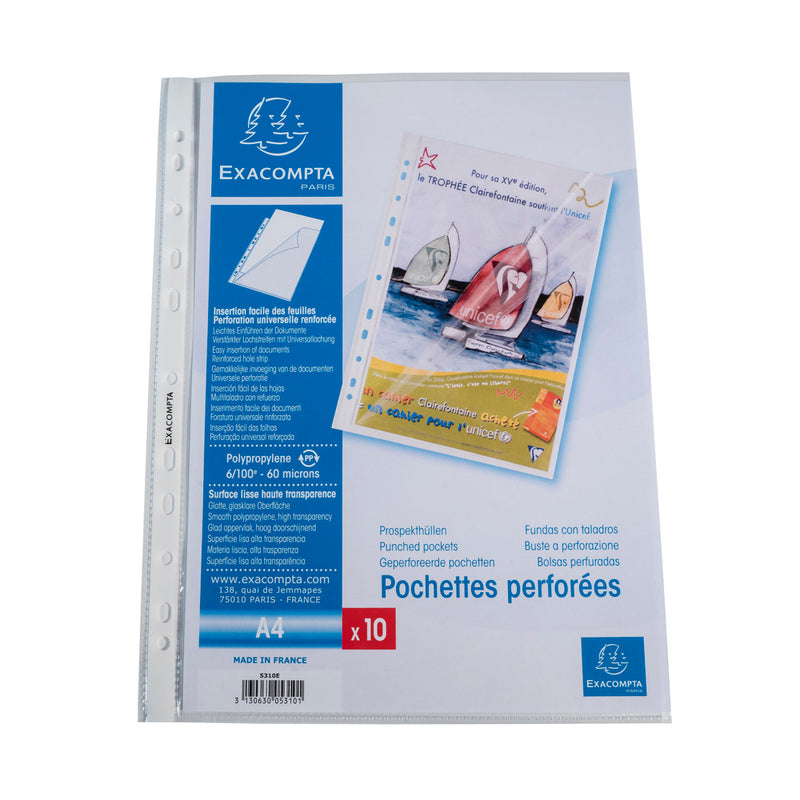 Etui carton de 100 pochettes perforées ouverture haut et côté - polypropylène lisse 6/100e - A4