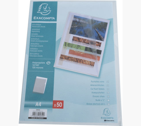 Pochettes coin polypropyléne - A4 - CRISTAL sachet de 50
