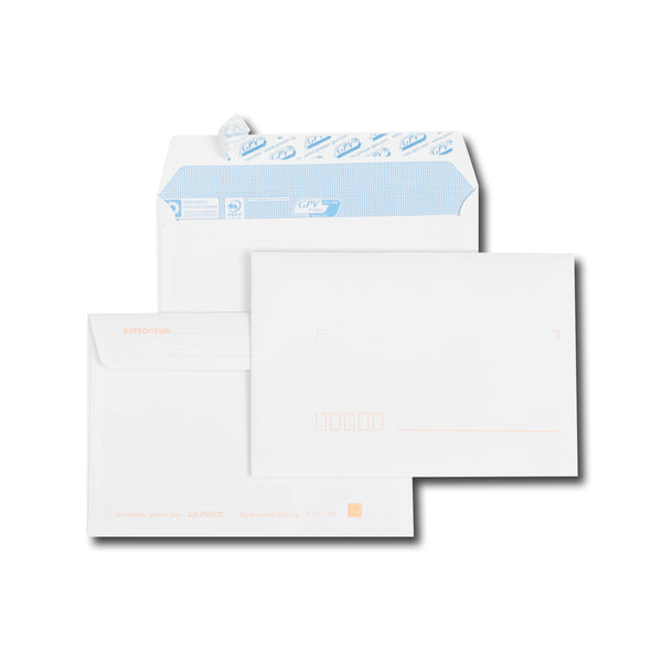 enveloppes blanches C6 114x162 90 g/m² précasées bande de protection 50u