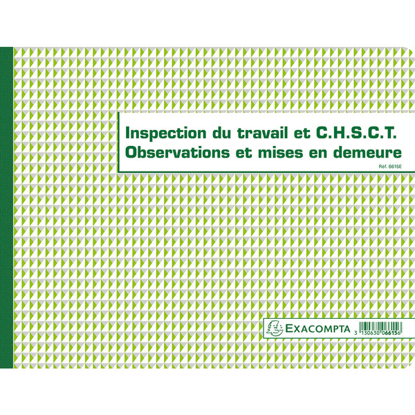 Piqûre 24x32cm - Registre de l'Inspection du travail et du C.H.S.C.T. - folioté - 16 pages