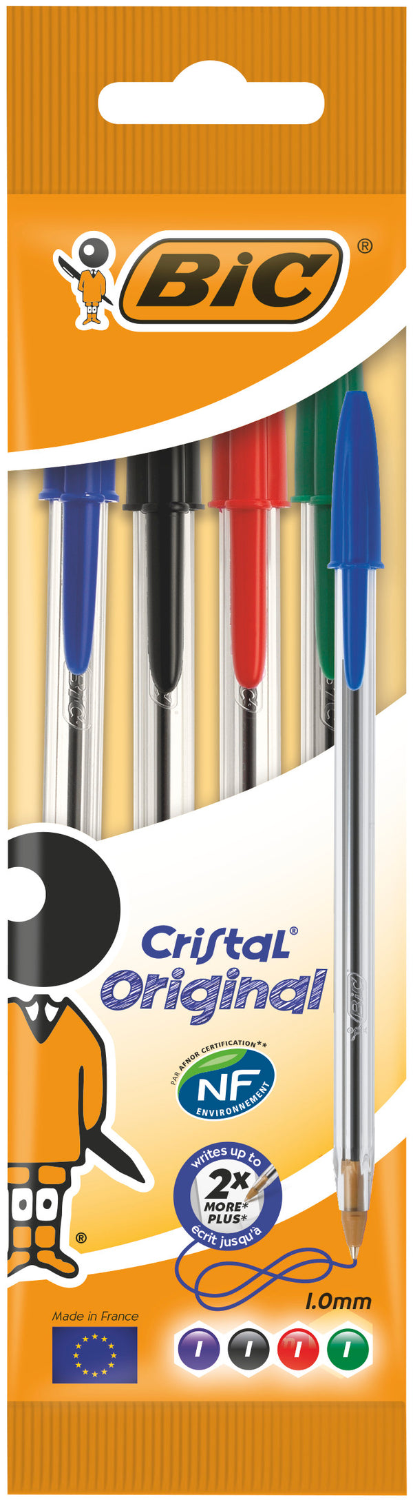 BIC Cristal Original Stylos-Bille Pointe Moyenne (1,0 mm)  Couleurs Assorties, Pochette de 5