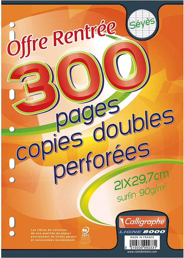 COPIE  doubles perforées   A4 21x29,7 cm  300 pages Grands carreaux