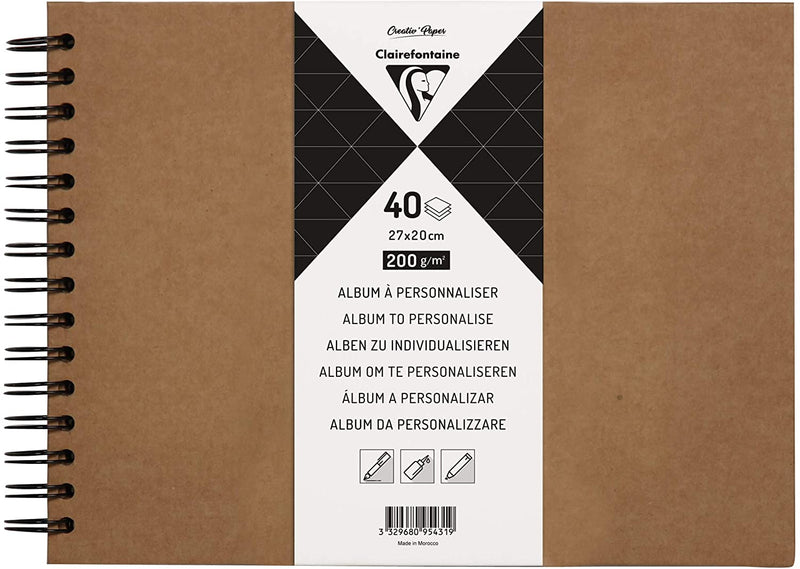 Album Spiralé à Personnaliser - 40 Feuilles de Papier Kraft Épais 200g/m² - Format 27x20 cm - Couverture Rigide Kraft