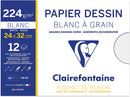 Pochette Dessin Scolaire - 12 Feuilles Papier Dessin Blanc à Grain - 24x32 cm (Dimensions du format A4+) 224g - Idéal pour les Arts...