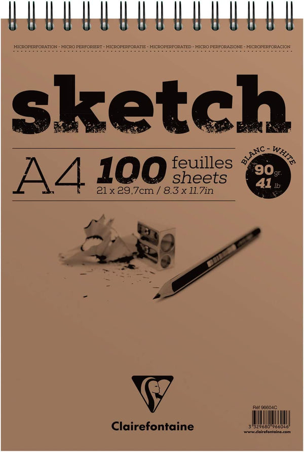 Bloc de dessin Spiralé en-tête Papier Sketch - 100 Feuilles  Feuilles Détachables - A4 21x29,7 cm 90g