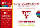 Pochette Dessin Scolaire - 8 Feuilles Papier Dessin à Grain Couleurs Vives Assorties - A3 29,7x42 cm 160g