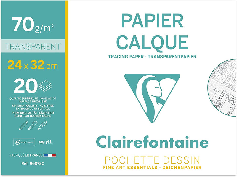 Pochette Dessin Scolaire - 20 Feuilles Papier Calque Hautement Transparent - 24x32 cm 70/75g