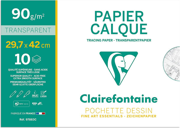 Pochette Dessin Scolaire - 10 Feuilles Papier Calque Hautement Transparent - A3 29,7x42 cm 90/95g