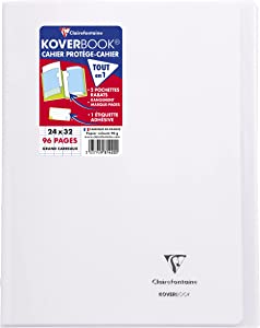 Cahier Agrafé Koverbook  24x32 cm 96 Pages Grands Carreaux Clairefontaine Blanc 90 g - Couverture Polypro