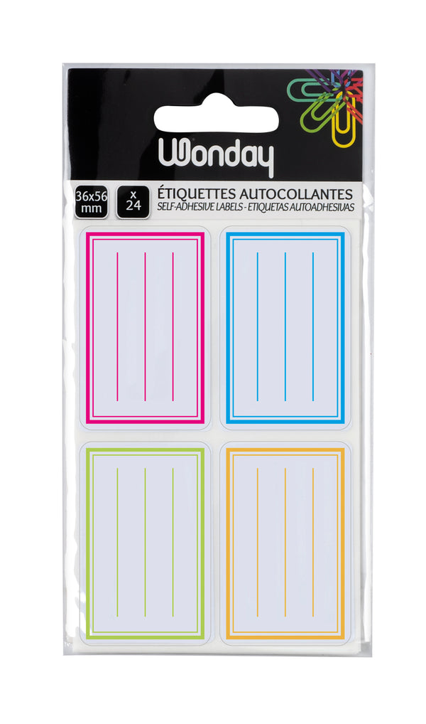 ÉTIQUETTES AUTOCOLLANTES ÉCOLIERS 36 X 56 MM COUL  ASS 24U