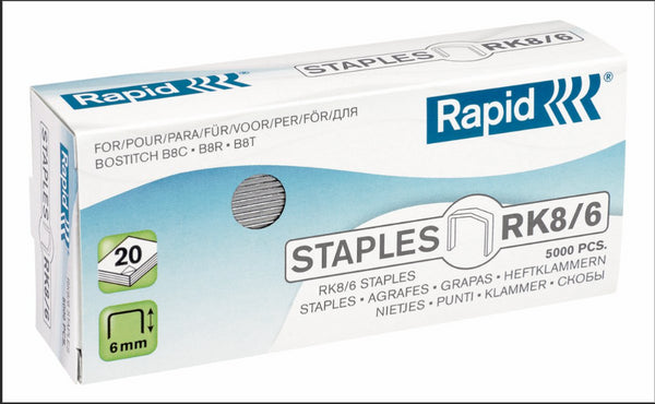 RAPID - BOITE DE 5000 AGRAFES RK8 - 6MM - JUSQU’À 20 FEUILLES - ACIER GALVANISE