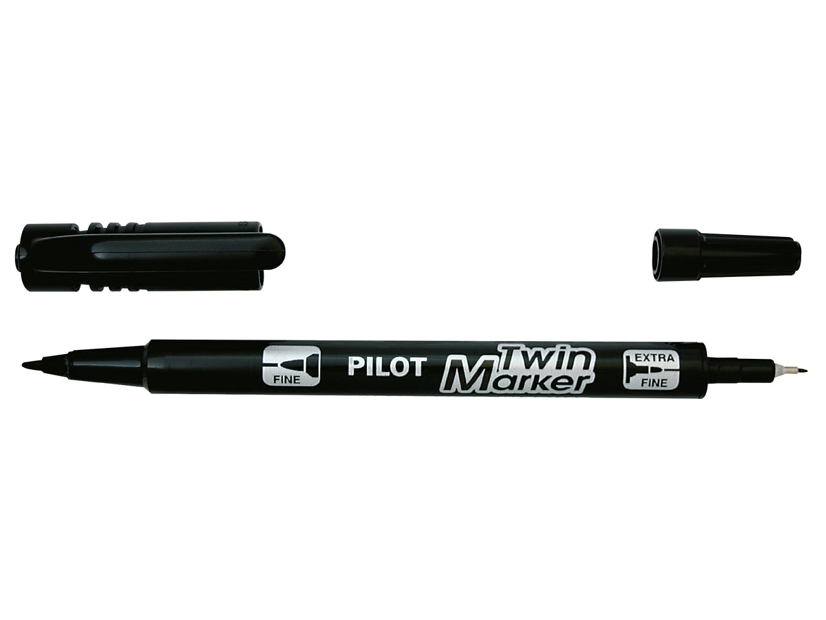 Pilot Twin Marker Permanentmarker 76% Gerecycled Extra Fijn Ronde punt 0,4 - 0,8 mm Zwart