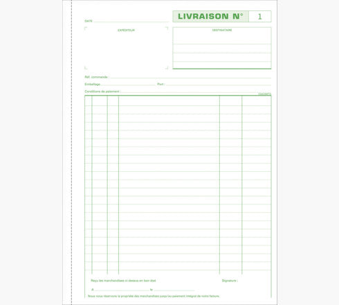 Manifold Livraisons 29,7x21cm 50 feuillets tripli autocopiants