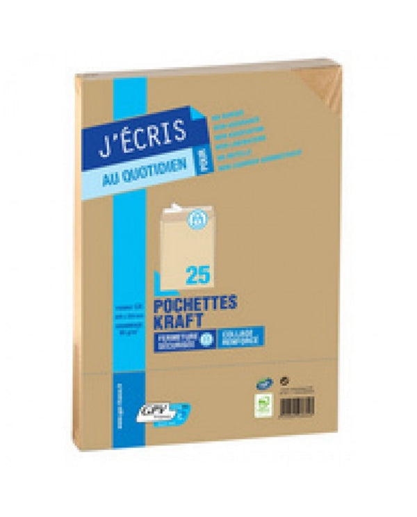 Pochettes kraft brun C5 162x229 90 g/m² bande de protection étui de 25U